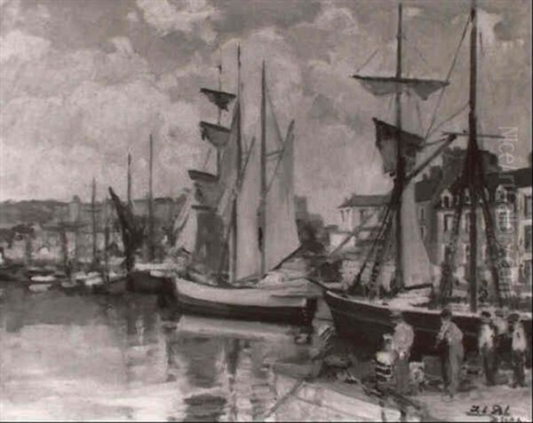 Dieppe, Voiliers Au Port Oil Painting by Jacques-Emile Blanche