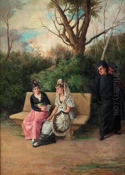 En El Parque Oil Painting by Jose Maria Alarcon Y Caceres