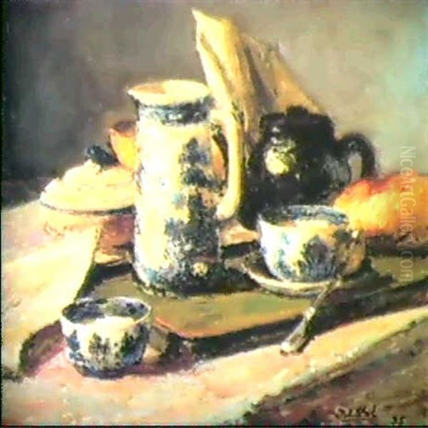 Nature Morte Au Pichet Bleu Oil Painting by Jacques-Emile Blanche