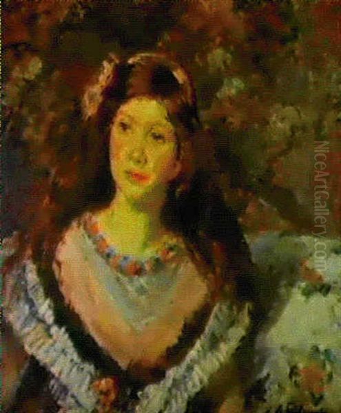 Portrait De Jeune Fille Oil Painting by Jacques-Emile Blanche