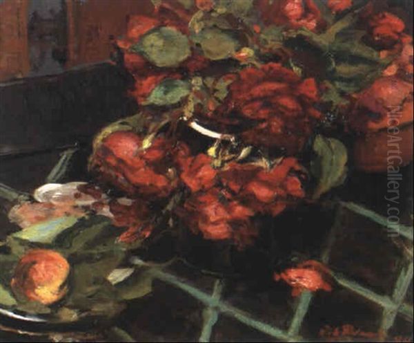 Bouquet De Roses Oil Painting by Jacques-Emile Blanche