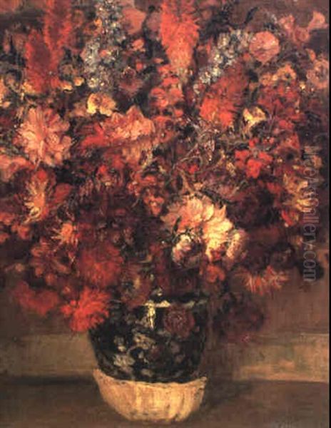 Bouquet De Fleurs Au Vase Bleu by Jacques-Emile Blanche