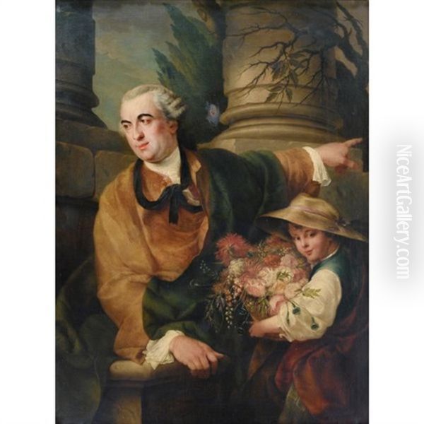 Portrait De Charles Claude Flahault De La Billarderie, Comte D'angiviller, Avec Un Enfant Tenant Un Panier De Fleurs Oil Painting by Louis Gabriel Blanchet