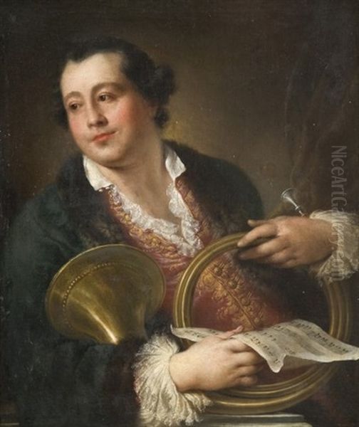 Portrait De Jean-joseph Rodolphe? (+ Portrait De Son Epouse; Pair) Oil Painting by Louis Gabriel Blanchet