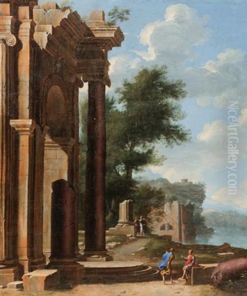 Paysage Architecture Anime De Personnages Oil Painting by Thomas Blanchet