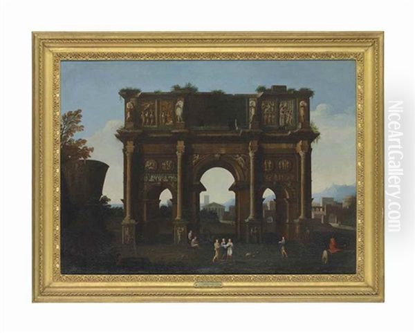 An Architectural Capriccio With The Arch Of Constantine Oil Painting by Thomas Blanchet