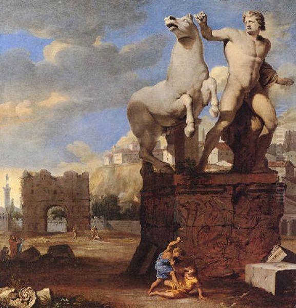 A Capriccio Of The Forum Romanum, With The Sculpture Groups Of Alexander, Bucephalus And Cain And Abel by Thomas Blanchet