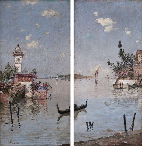 Vistas De Venecia (pair) Oil Painting by Rafael Blanco Merino