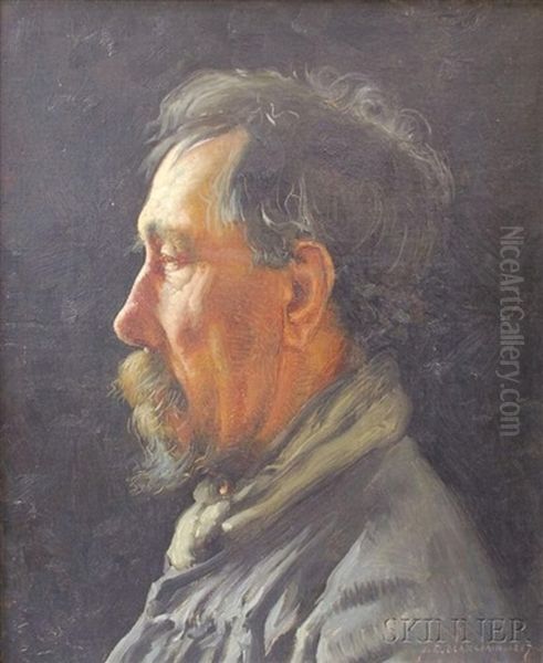 Portrait Of An Older Man In Profile Oil Painting by Jules Blancpain