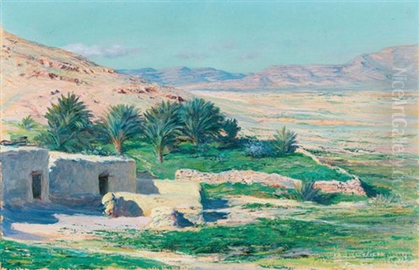 Oasensiedlung In Algerien Oil Painting by Jules Blancpain