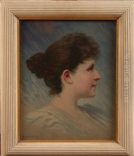 Portrait De Femme Au Chignon Oil Painting by Jules Blancpain