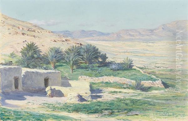 Oasensiedlung In Algerien Oil Painting by Jules Blancpain