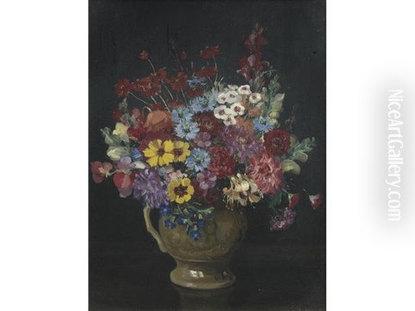 Mixed Flowers In A Vase Oil Painting by Emily Beatrice Bland