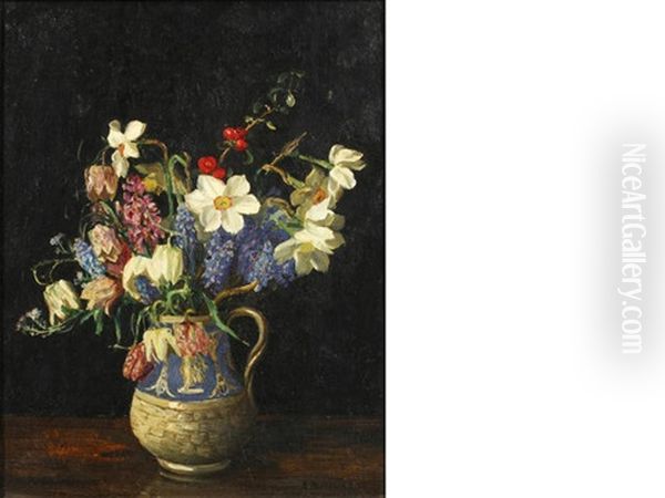 Still Life Of Flowers In A Jug Oil Painting by Emily Beatrice Bland