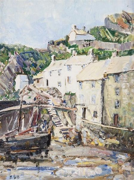 Cornish Fishing Village (+ 3 Others; 4 Works) Oil Painting by Emily Beatrice Bland