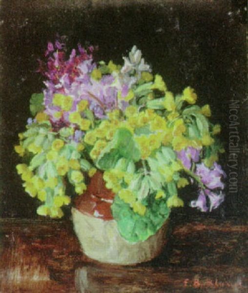 Still Life With Cowslips And Bluebells Oil Painting by Emily Beatrice Bland