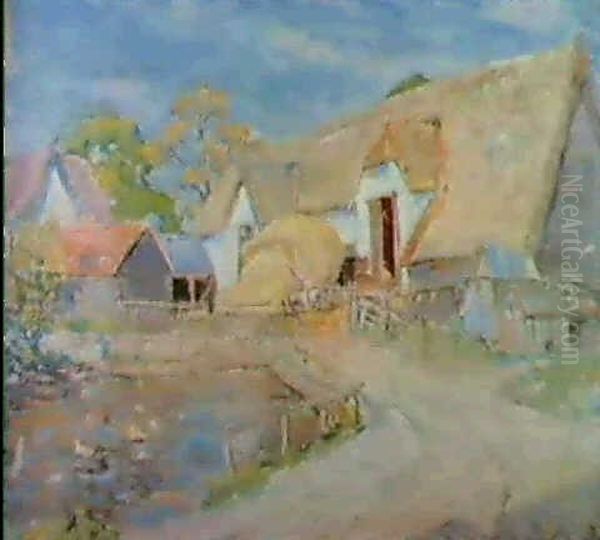 Farm Buildings Oil Painting by Emily Beatrice Bland