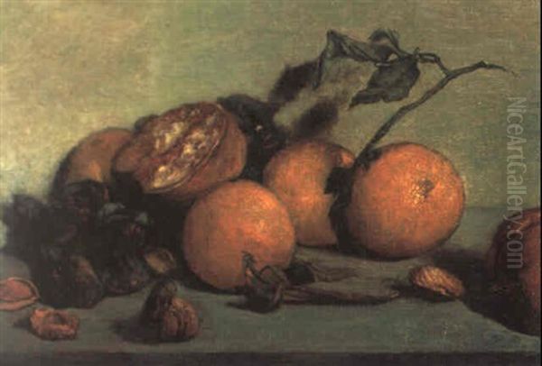 Stilleben Von Orangen Und Granatapfel Oil Painting by Armand Blandin