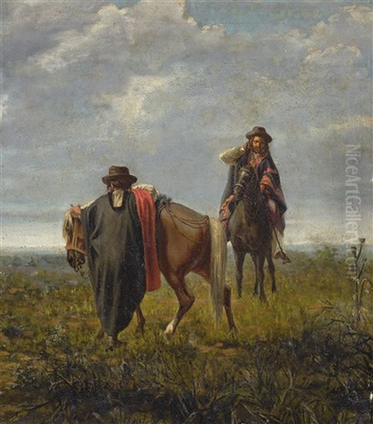 Los Dos Ponchos Oil Painting by Juan Manuel Blanes