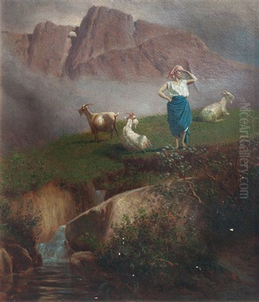 La Pastora, Campesina Con Cabras Oil Painting by Juan Manuel Blanes