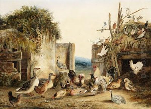 Aves En Elcorral Oil Painting by Aline Alaux