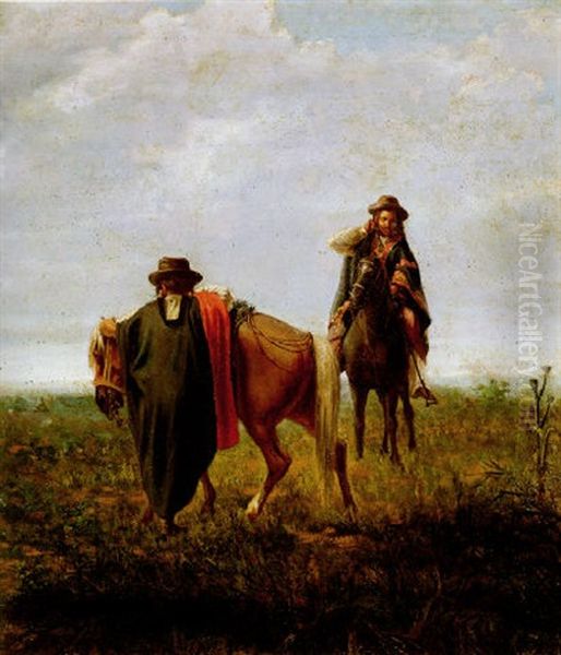 Los Dos Ponchos Oil Painting by Juan Manuel Blanes