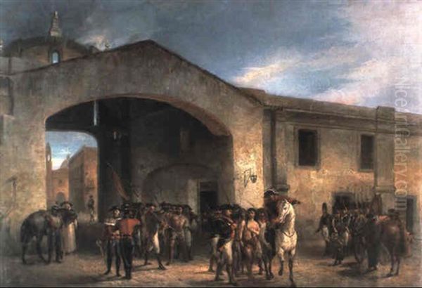 Un Grupo De Indios Ha Sido Detenido Y Se Les Da Entrada En La Ciudadela Oil Painting by Juan Manuel Blanes