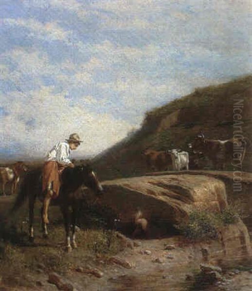 En La Sierra Oil Painting by Juan Manuel Blanes