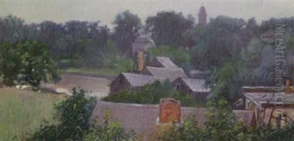 Rooftops In The Rain Oil Painting by Dwight Blaney