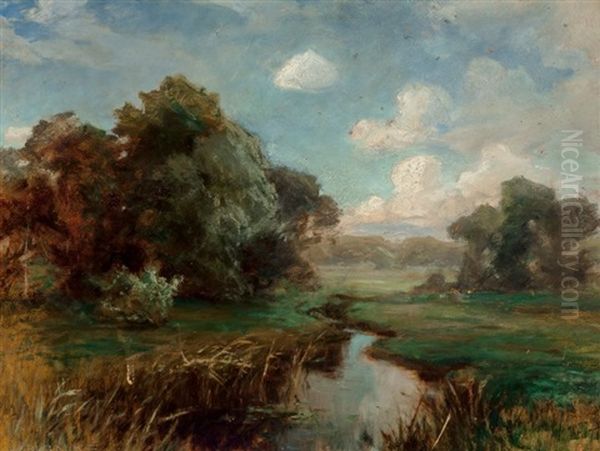 River Landscape Oil Painting by Wilhelm Blanke