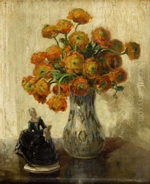 Still Life With Flowers And A Porcelain Figure Oil Painting by Wilhelm Blanke