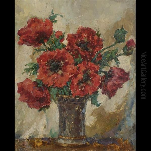 Still Life - Poppies Oil Painting by Wilhelm Blanke