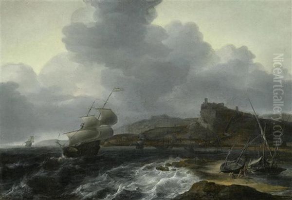 Marineszene Vor Einer Kuste Oil Painting by Jan Theunisz Blankerhoff