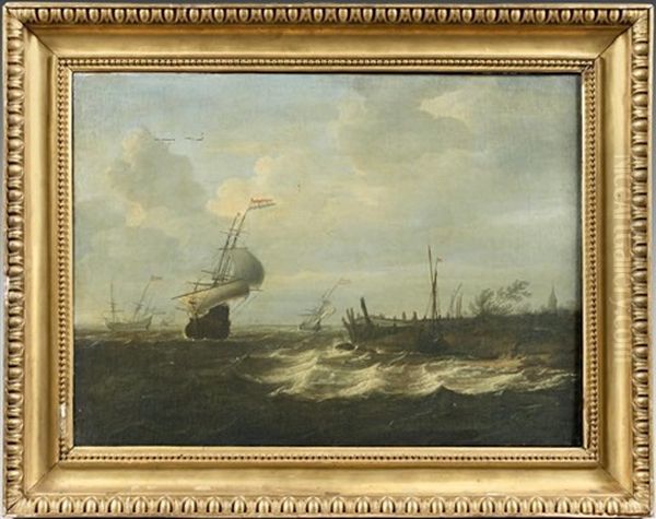 Navire Hollandais Pres De La Cote Oil Painting by Jan Theunisz Blankerhoff