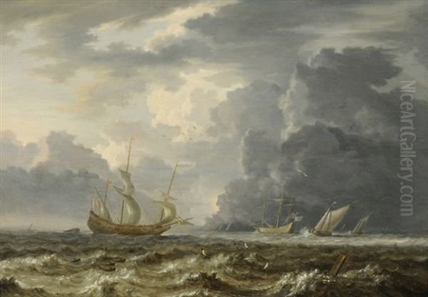 Segelschiffe Auf See Bei Aufkommendem Sturm Oil Painting by Jan Theunisz Blankerhoff