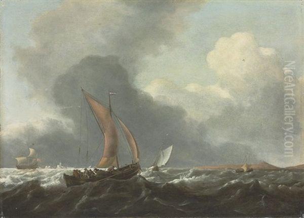 Dutch Ships In Stormy Waters Oil Painting by Jan Theunisz Blankerhoff