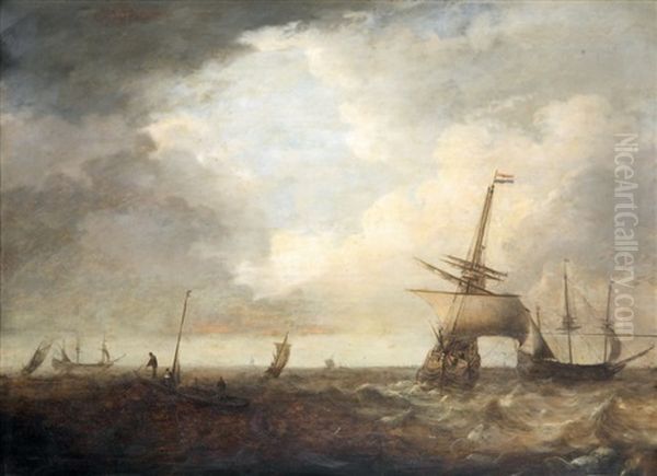 Navires Au Large Des Cotes Oil Painting by Jan Theunisz Blankerhoff