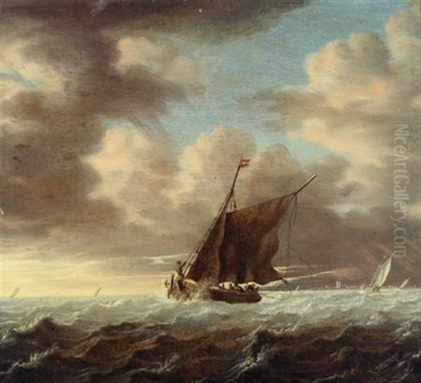 Boote Auf Bewegter See Oil Painting by Jan Theunisz Blankerhoff