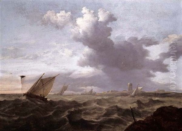 Small Dutch Vessels In A Short Chop Oil Painting by Jan Theunisz Blankerhoff