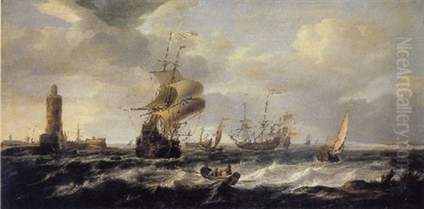 Dutch Shipping In A Rough Sea Oil Painting by Jan Theunisz Blankerhoff