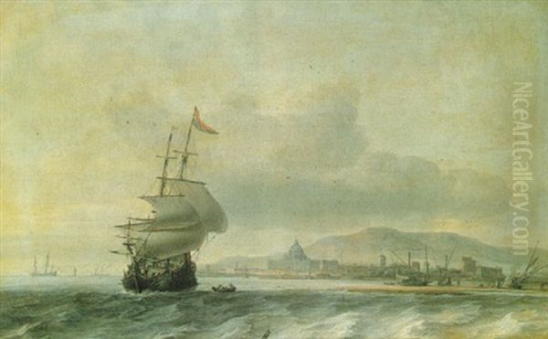 Navires Hollandais Aux Abords Du Rivage Avec Un Palais Baroque Oil Painting by Jan Theunisz Blankerhoff