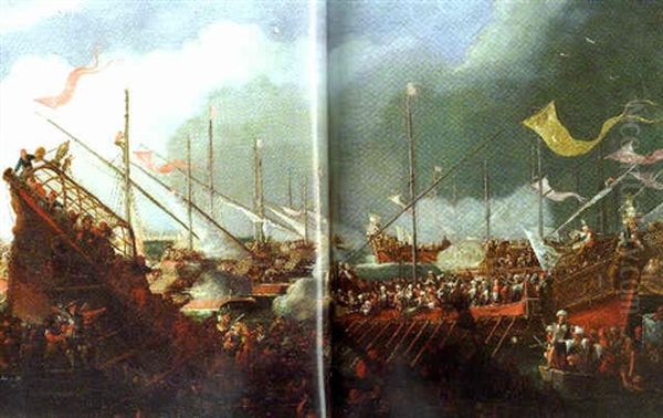 Victoire De La Flotte Ottomane Dans Une Des Batailles Navales Contre Les Galeres De Venise Oil Painting by Jan Theunisz Blankerhoff