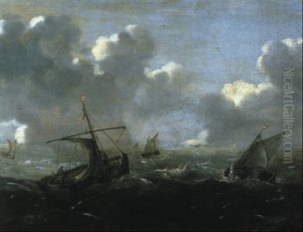 Fischerboote Auf Bewegter See Oil Painting by Jan Theunisz Blankerhoff