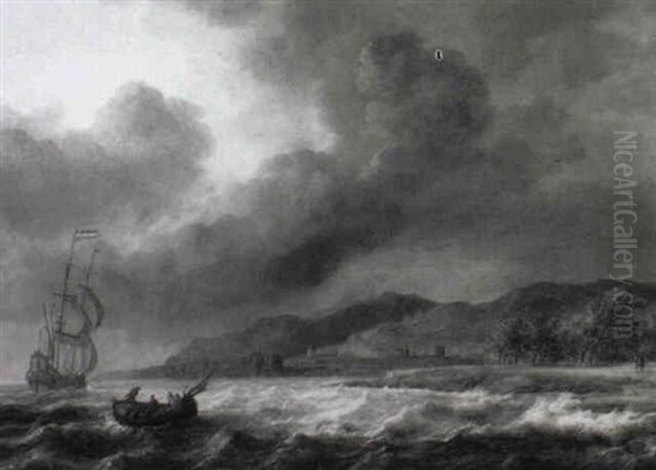 Dutch Levanter In Choppy Seas Off The Coast Oil Painting by Jan Theunisz Blankerhoff