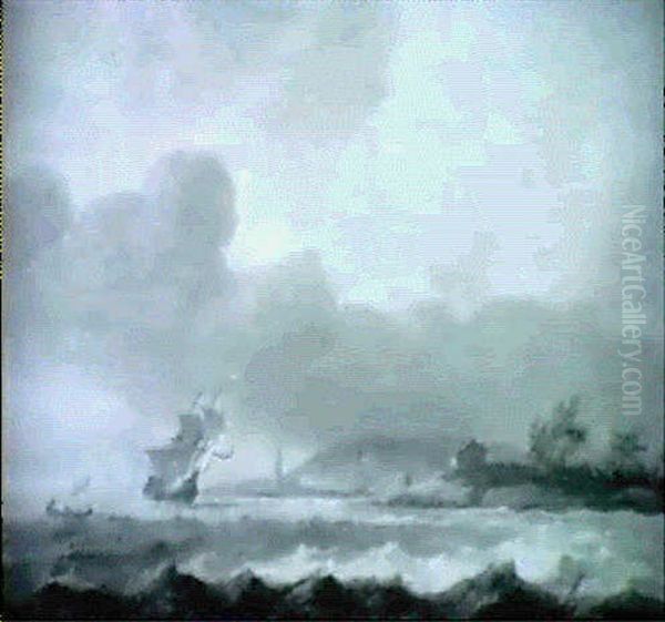 Kustlandskap Med Byggnader Samt Segelfartyg Pa Upprord Sjo- Ovadersstamning Oil Painting by Jan Theunisz Blankerhoff