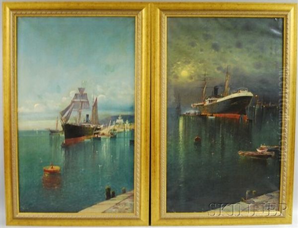 Day (+ Moonlit; Pair) Oil Painting by Frederick B. Blannin