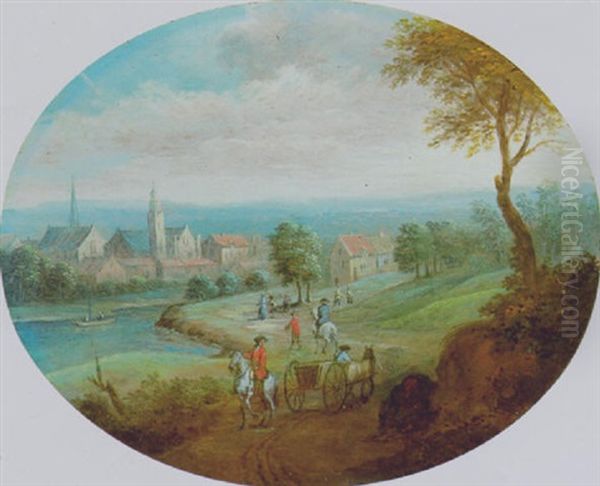 Flusslandschaft Mit Reitern Oil Painting by Jacques Willem Van Blarenberghe