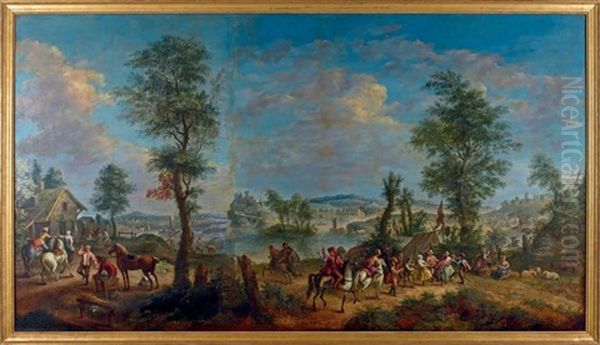 Paysage Anime De Scenes De Divertissements Militaires Oil Painting by Louis Nicolas van Blarenberghe