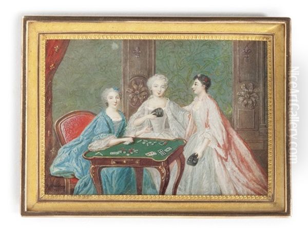 Three Ladies At A Gaming Table Oil Painting by Louis Nicolas van Blarenberghe