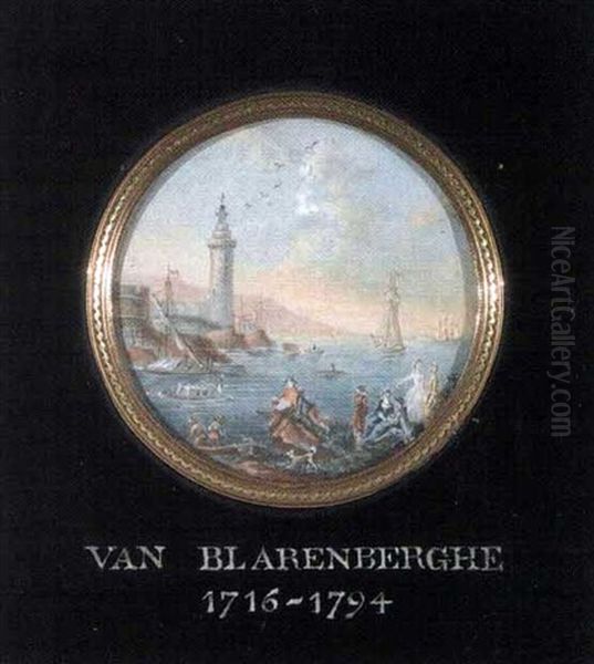 Vue De L'entree D'un Port Anime De Personnages Oil Painting by Louis Nicolas van Blarenberghe